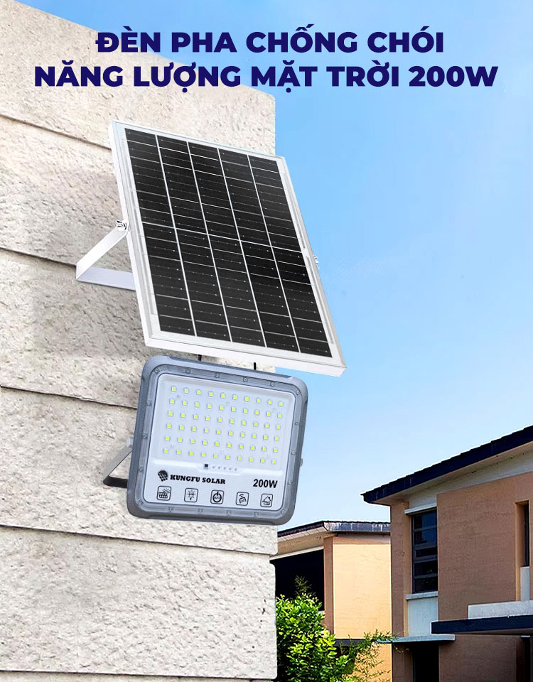 Đèn Pha chống chói Năng Lượng Mặt Trời 200W