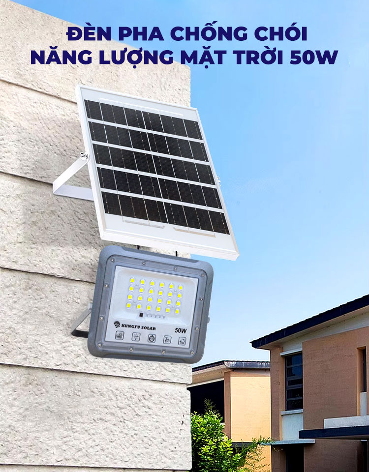 Đèn Pha chống chói Năng Lượng Mặt Trời 50W