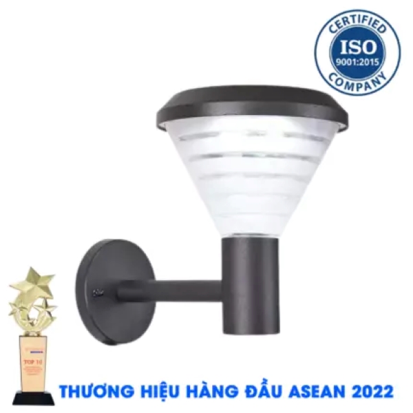 Đèn Solar LED treo tường ngoài trời (dáng tròn màu đen)