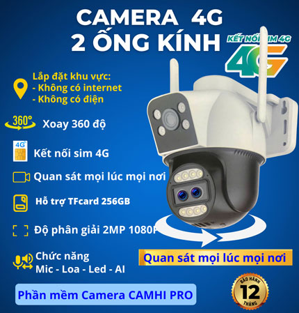 Camera năng lượng mặt trời 4G 2 ống kính