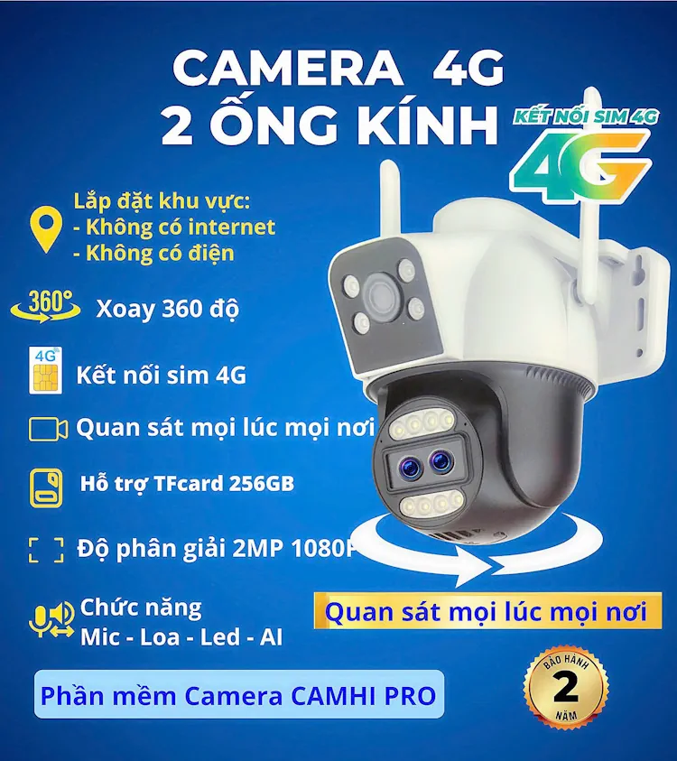 Camera năng lượng mặt trời 4G 2 ống kính