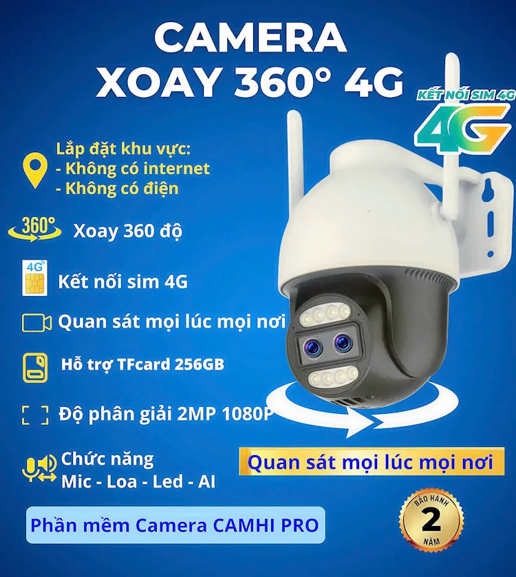 Camera xoay 360° 4G năng lượng mặt trời